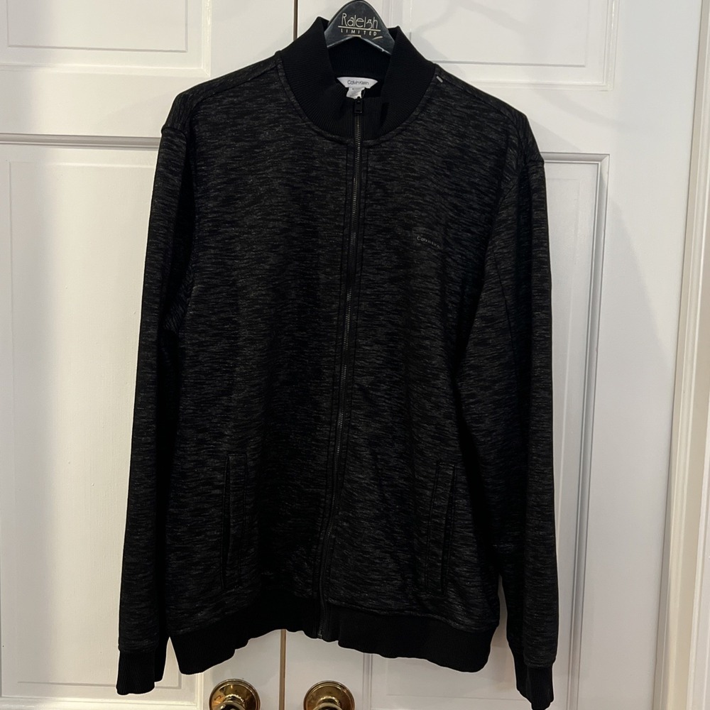 Men's Calvin Klein Black Casual Jacket Full Zip Mock Collar Size‎ Large